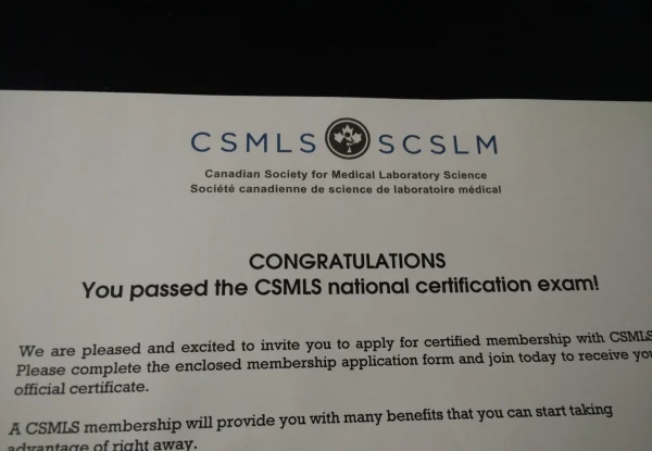 CSMLS CERTIFICATE WITHOUT EXAM